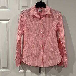J Crew Haberdashery Womens Top Pink White Striped Button Down Shirt